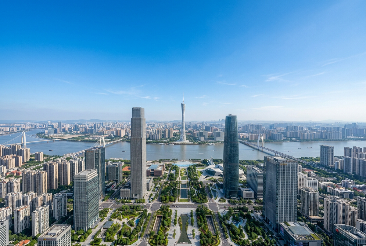 进一步抬高视角的广州新中轴线全景天际线
